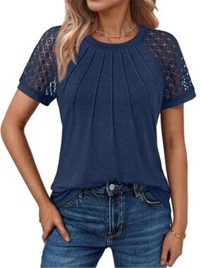 Women's Lace Short Sleeve Blouse - Soft Business Casual Top, Office